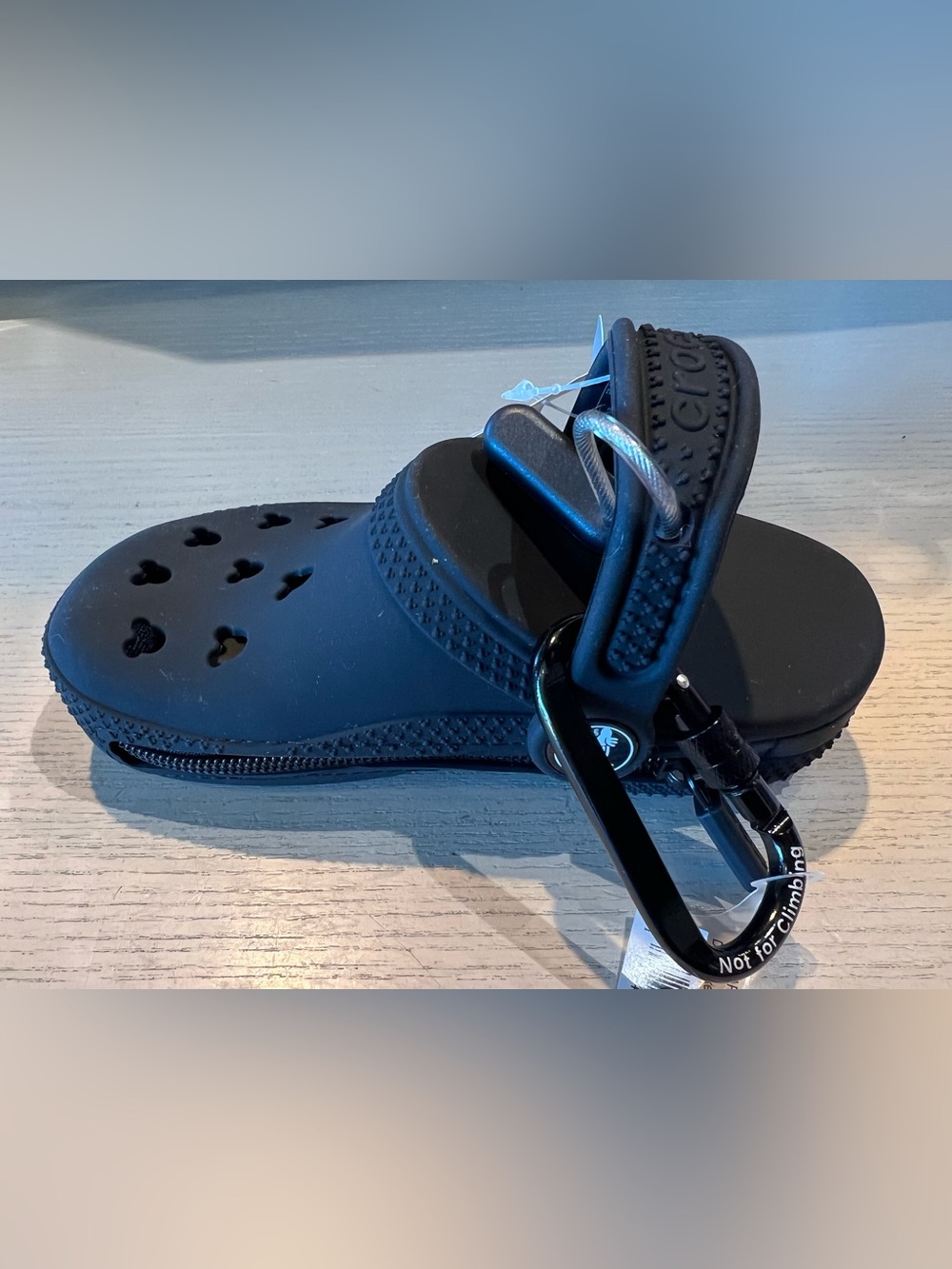 2026 Disney Park Black Crocs Clog Shaped Zip Pouch Bag Charm Carabiner Keychain